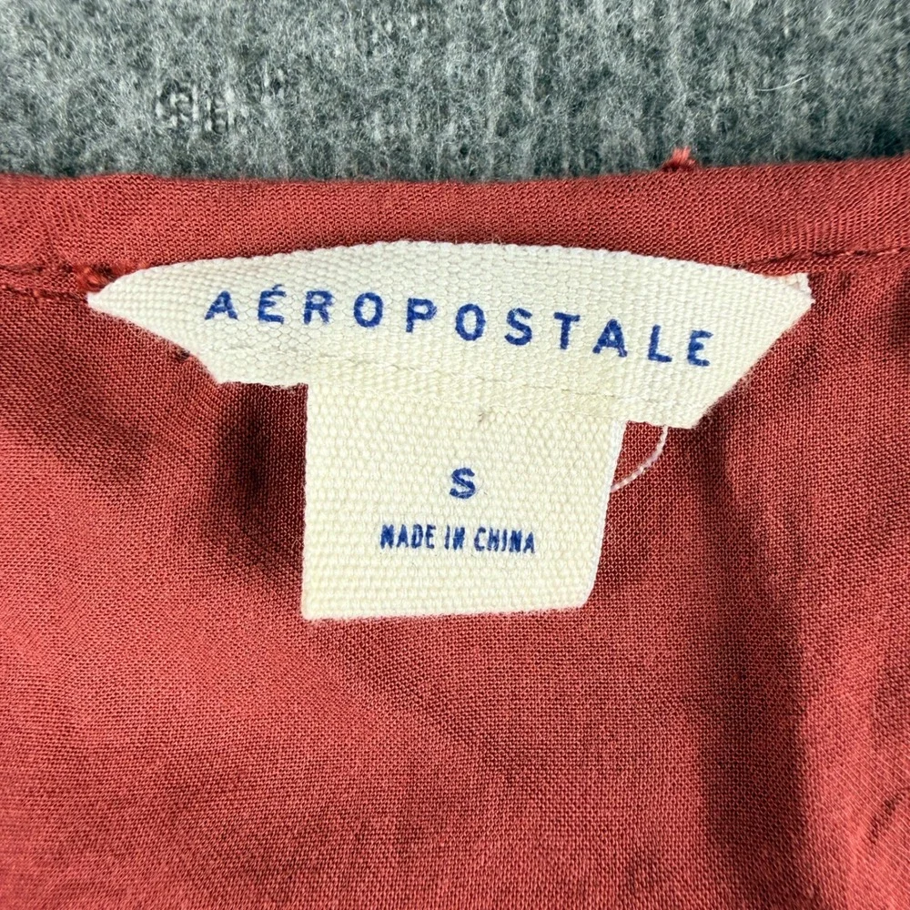 Aeropostale Women's S Small Rust Red Swiss‎ Dot Lace Trim Button Front Romper